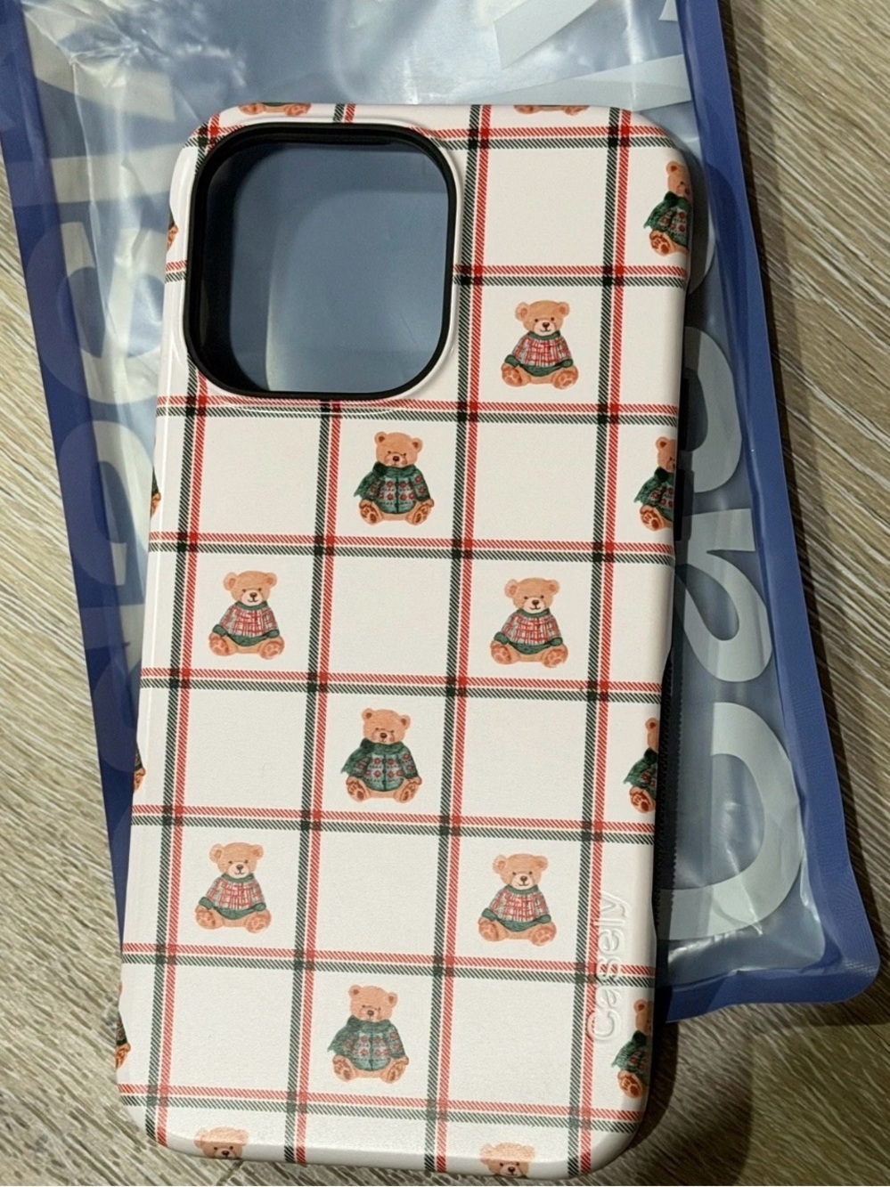 White Teddy Bear Plaid Phone Case - iPhone 14Pro